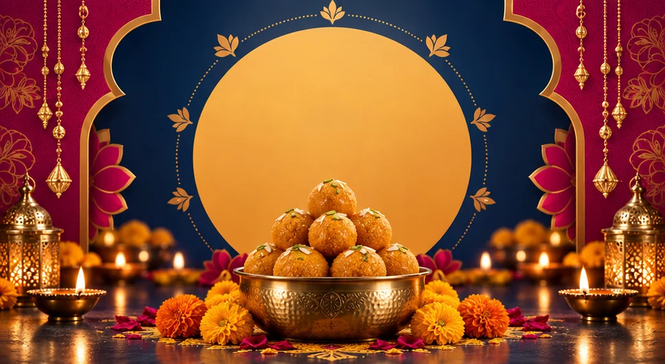 AI-generated Diwali sweets campaign with a centered festive display
